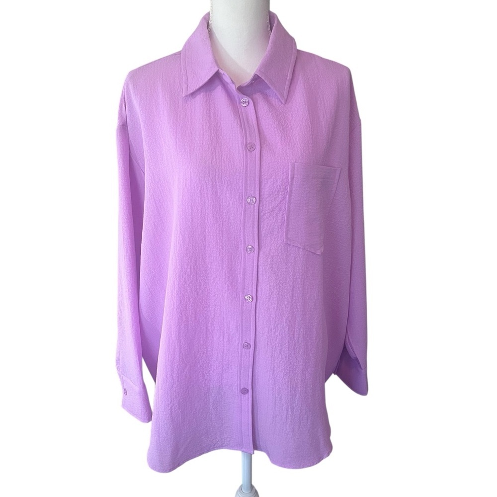 GiGio Lavender Violet Dreams‎ Oversized Button Down Long Sleeve Size Large NWT